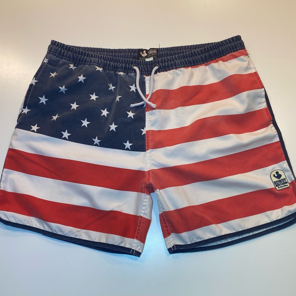 Rowdy Gentleman Men's Swim Trunks Red White Blue USA Flag Design XL